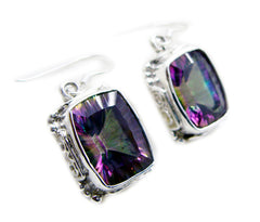 Riyo Real Gemstones Octogon Faceted Multi Mystic Quartz Silver Earrings valentine's day gift