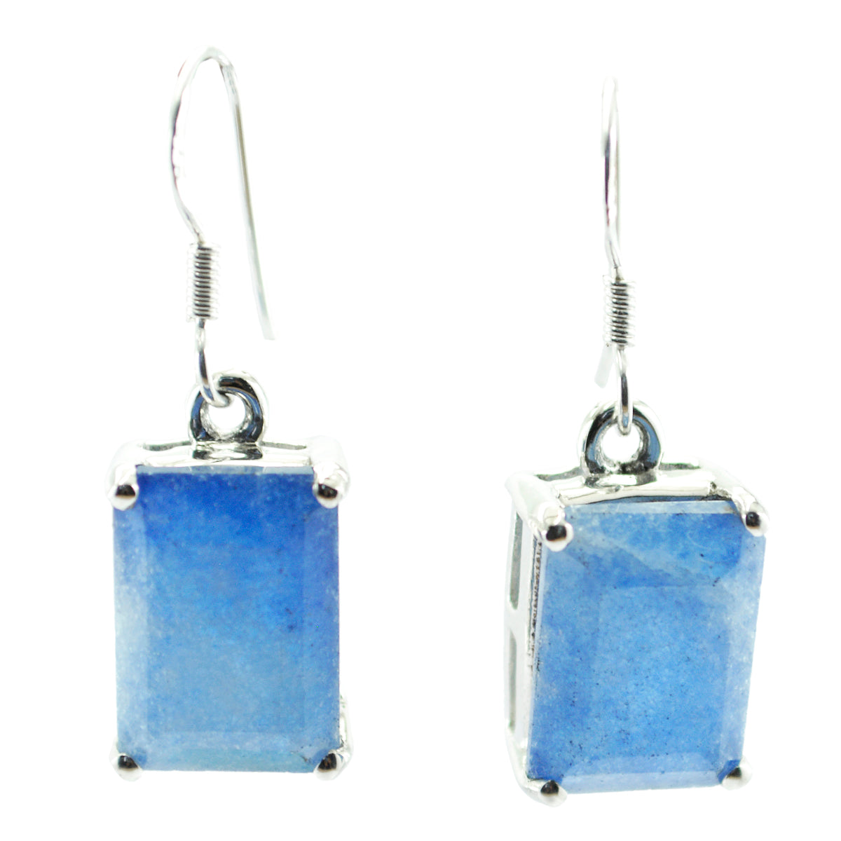 Riyo Real Gemstones Octogon Faceted Nevy Blue Indian Shappire Silver Earrings mothers day gift