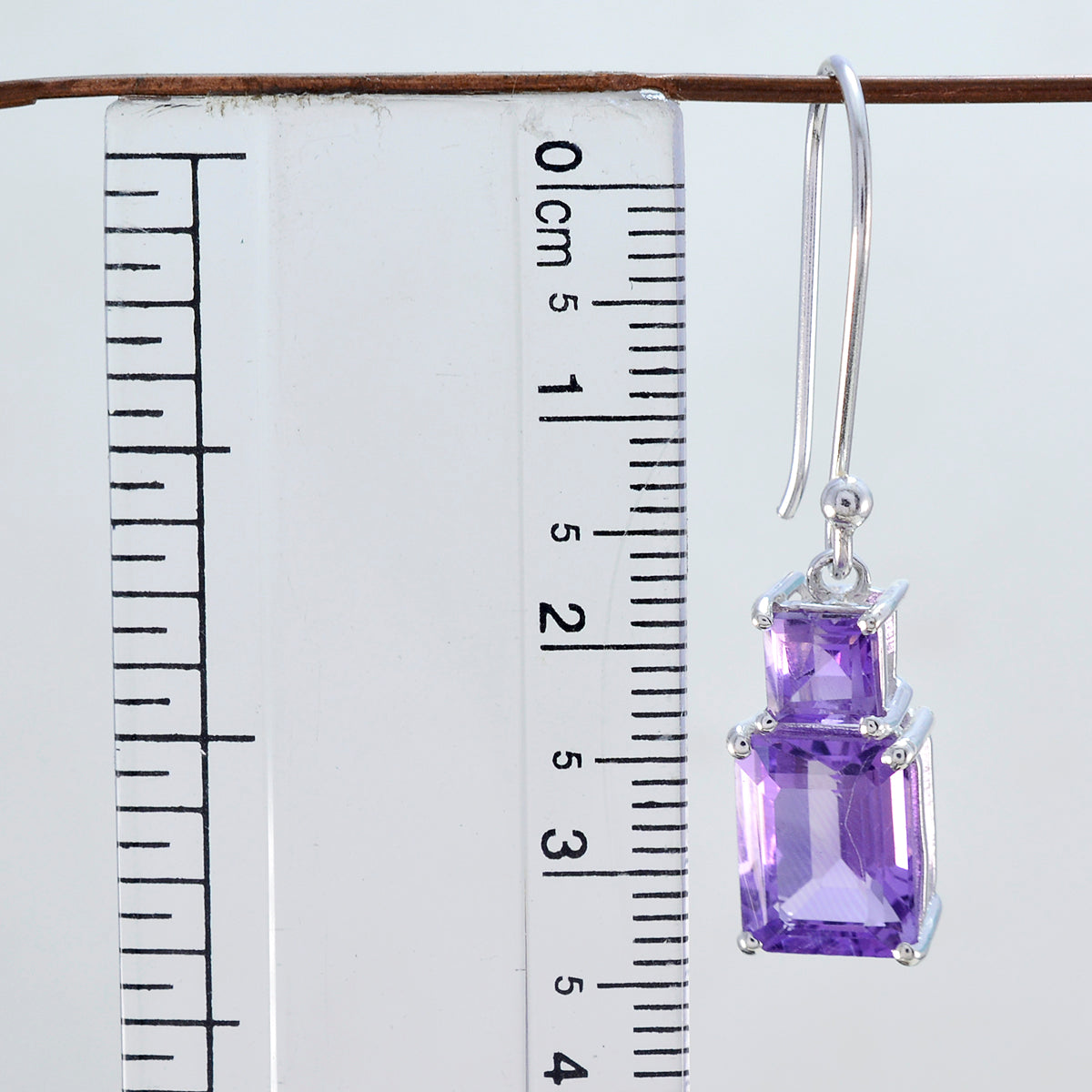 Riyo Real Gemstones Octogon Faceted Purple Amethyst Silver Earring easter Sunday gift
