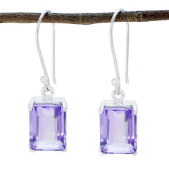 Riyo Real Gemstones Octogon Faceted Purple Amethyst Silver Earring gift for girlfriend