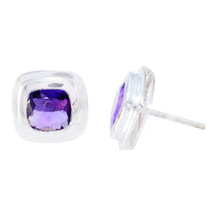 Riyo Real Gemstones Octogon Faceted Purple Amethyst Silver Earring independence day gift