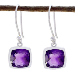 Riyo Real Gemstones Octogon Faceted Purple Amethyst Silver Earring wedding gift