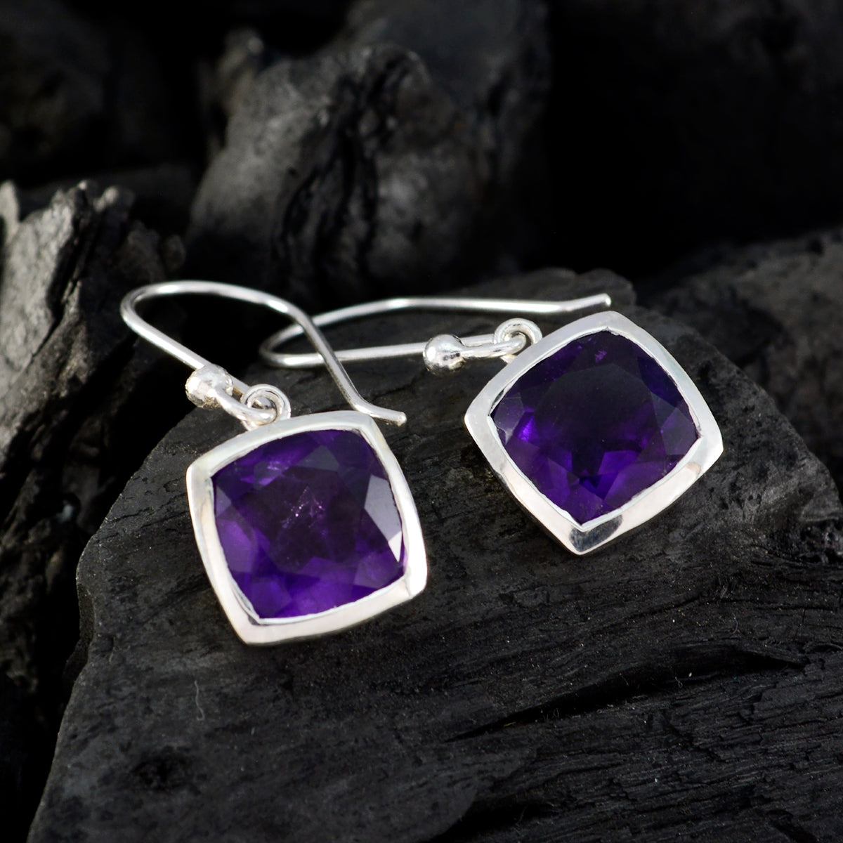 Riyo Real Gemstones Octogon Faceted Purple Amethyst Silver Earring wedding gift
