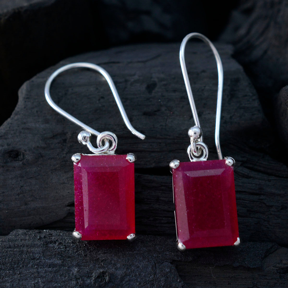 Riyo Real Gemstones Octogon Faceted Red Indian Ruby Silver Earrings cyber Monday gift