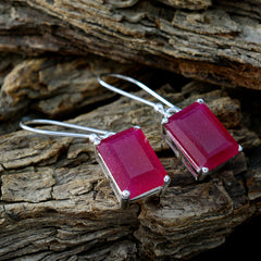 Riyo Real Gemstones Octogon Faceted Red Indian Ruby Silver Earrings cyber Monday gift