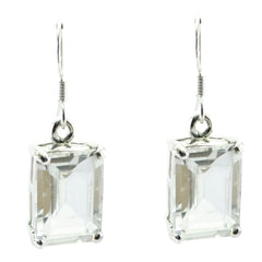 Riyo Real Gemstones Octogon Faceted White Crystal Quartz Silver Earrings thanks giving gift
