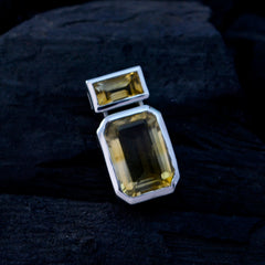 Riyo Real Gemstones Octogon Faceted Yellow Citrine 925 Silver Pendants christmas gift