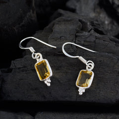 Riyo Real Gemstones Octogon Faceted Yellow Citrine Silver Earrings moms day gift