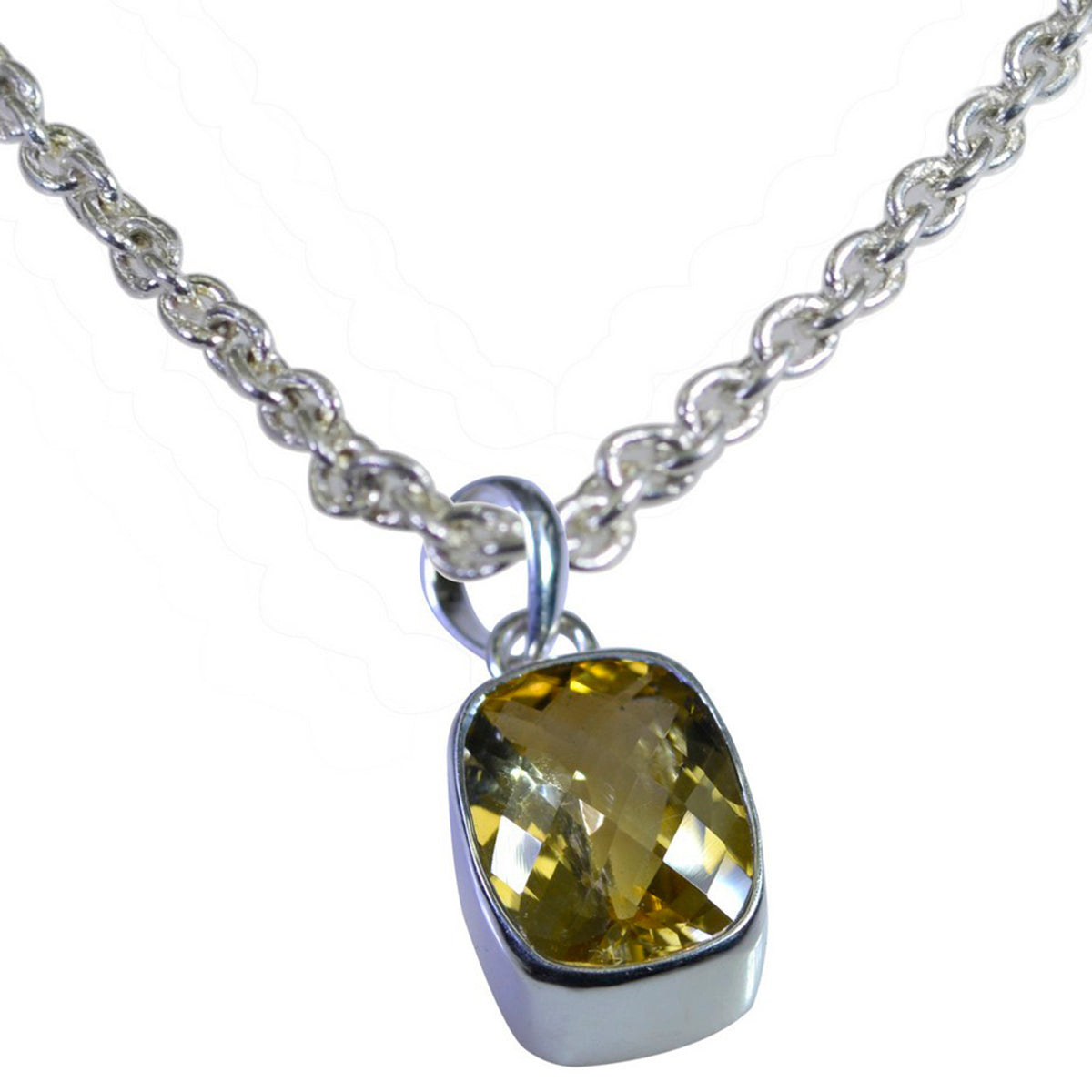 Riyo Real Gemstones Octogon checker Yellow Citrine Sterling Silver Pendant gift for teacher's day