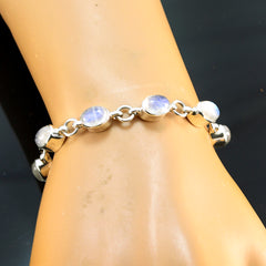 Riyo Real Gemstones Oval Cabochon White Rainbow Moonstone Silver Bracelet gift for brithday