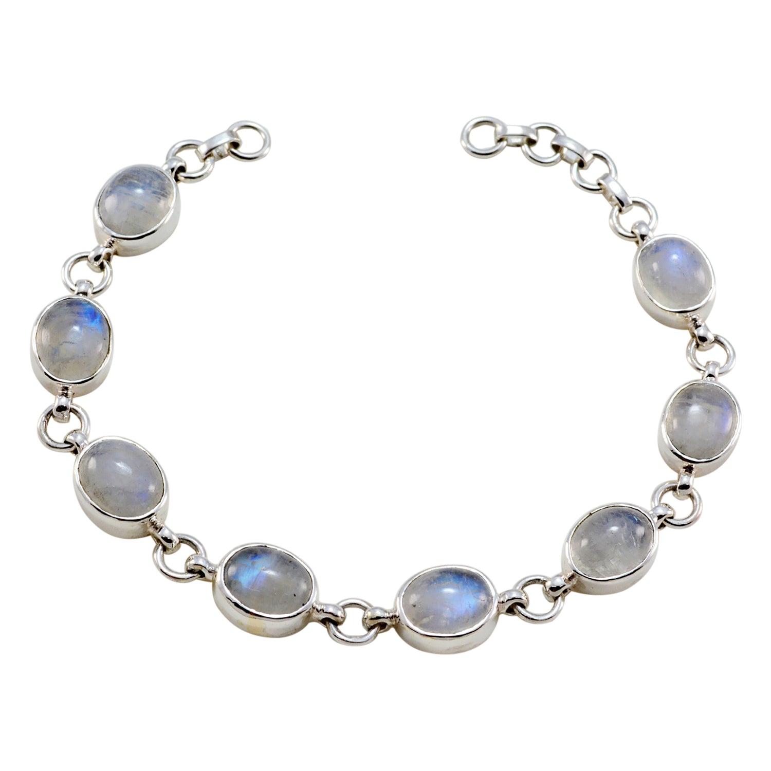 Riyo Real Gemstones Oval Cabochon White Rainbow Moonstone Silver Bracelet gift for brithday