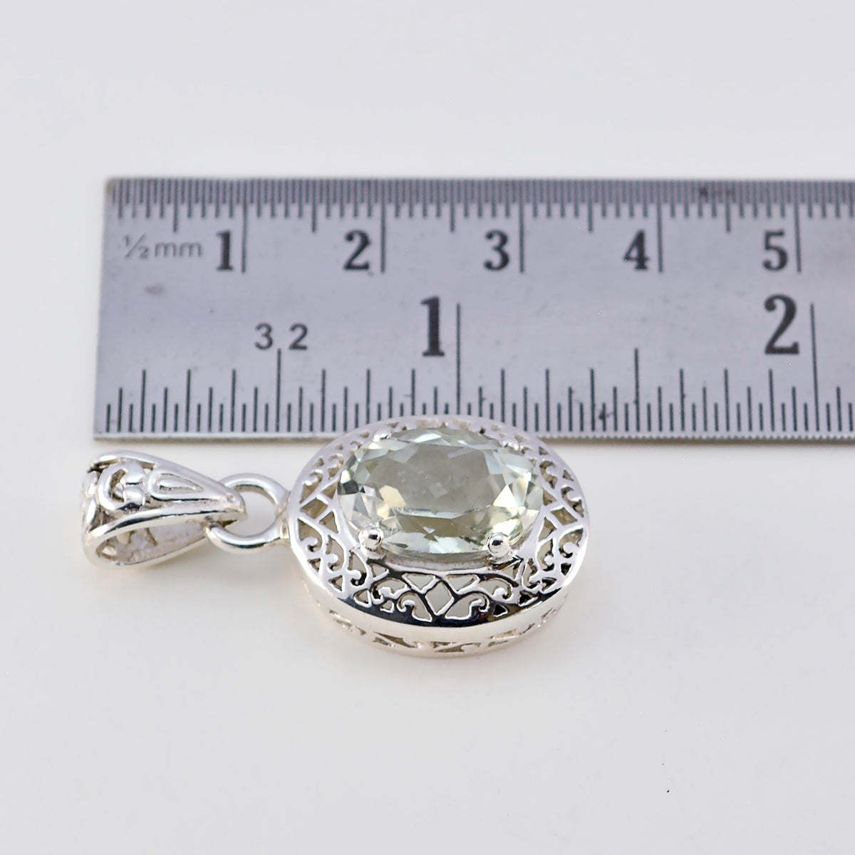 Riyo Real Gemstones Oval Faceted Green Green Amethyst 925 Silver Pendant b' day gift