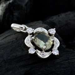 Riyo Real Gemstones Oval Faceted Green Green Amethyst Solid Silver Pendant college student gift