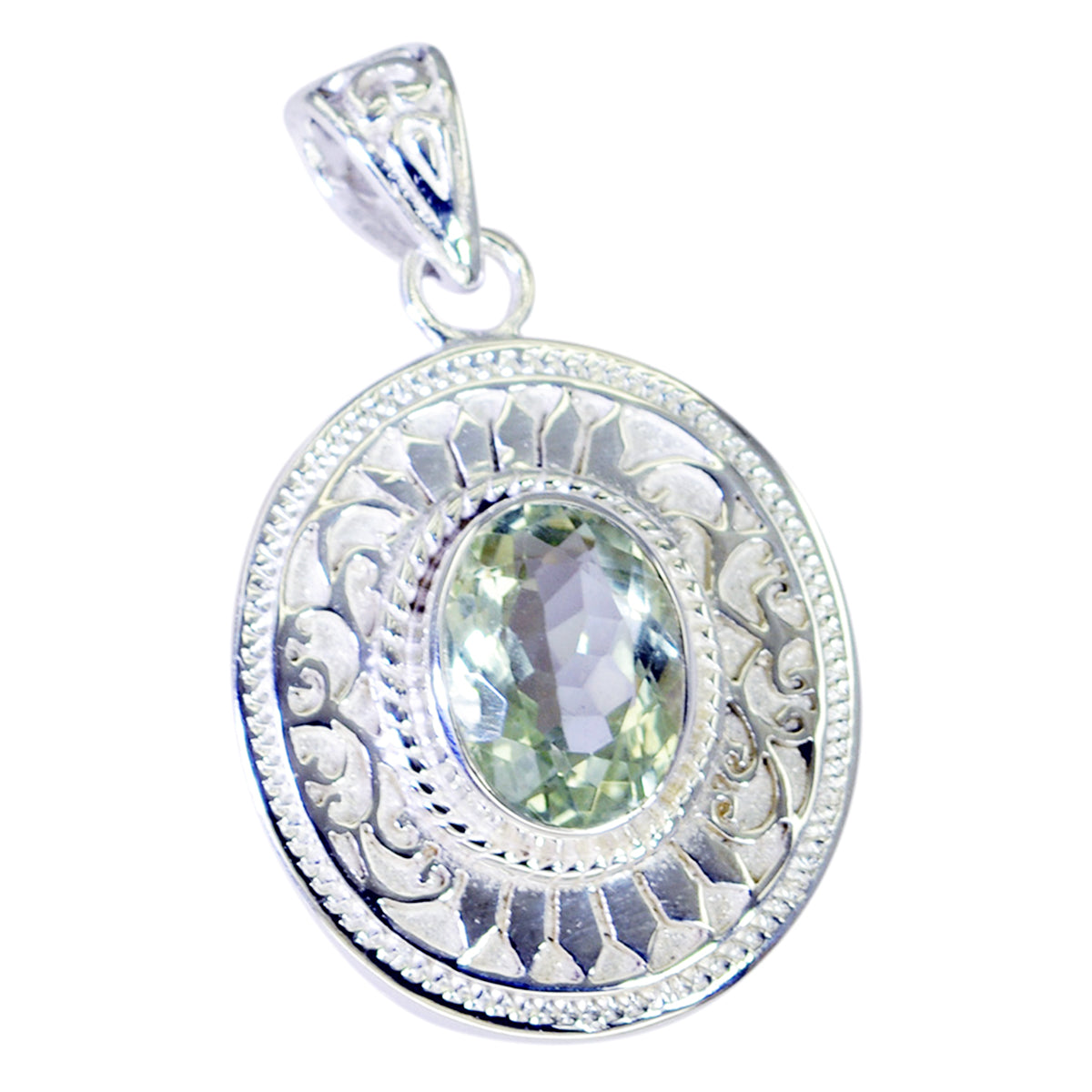 Riyo Real Gemstones Oval Faceted Green Green Amethyst Sterling Silver Pendants Faishonable day gift