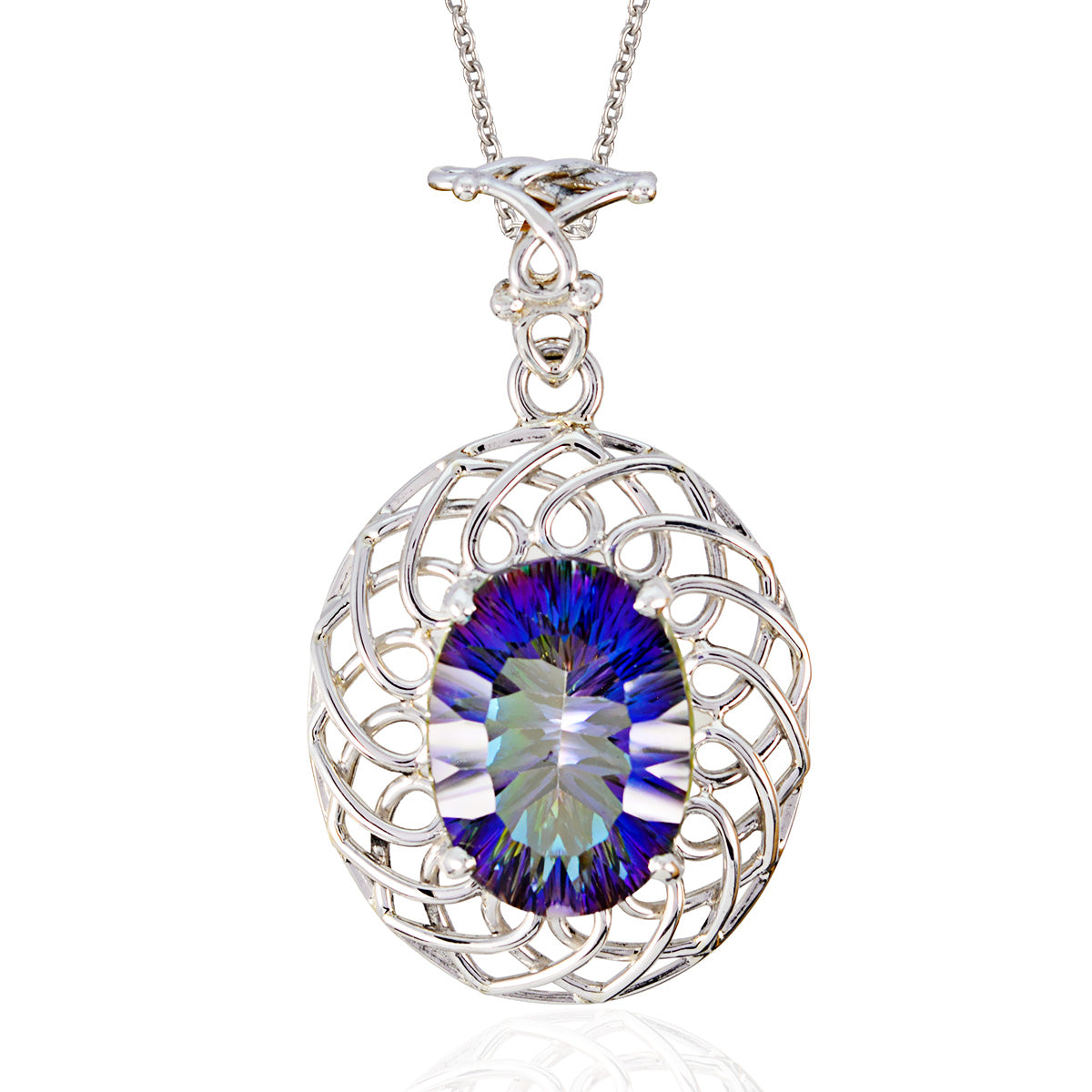 Riyo Real Gemstones Oval Faceted Multi Color Mystic Quartz 925 Silver Pendant gift for mothers day