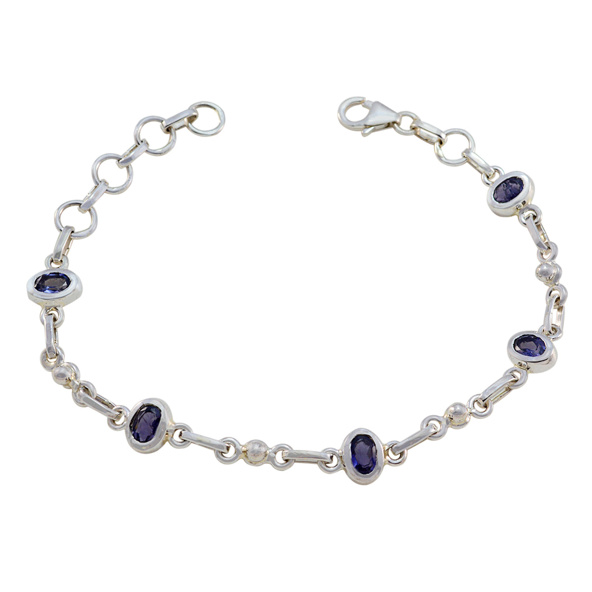 Riyo Real Gemstones Oval Faceted Navy Blue Iolite Silver Bracelets gift for christmas day