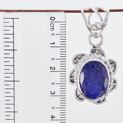 Riyo Real Gemstones Oval Faceted Nevy Blue Indiansapphire 925 Silver Pendant gift for friend