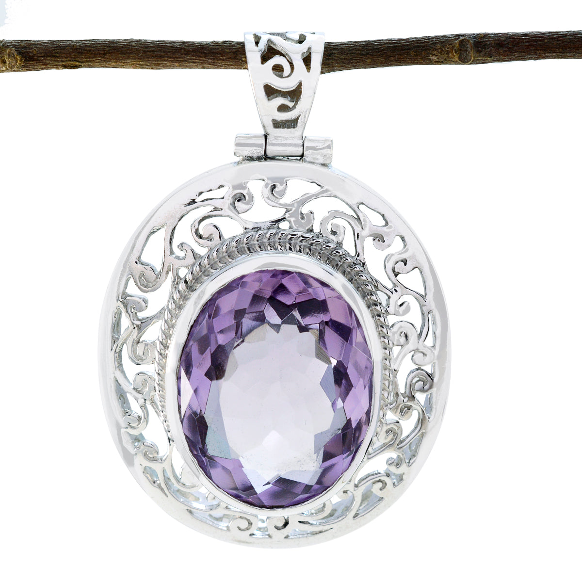Riyo Real Gemstones Oval Faceted Purple Amethyst 925 Sterling Silver Pendant gift fordaughter day