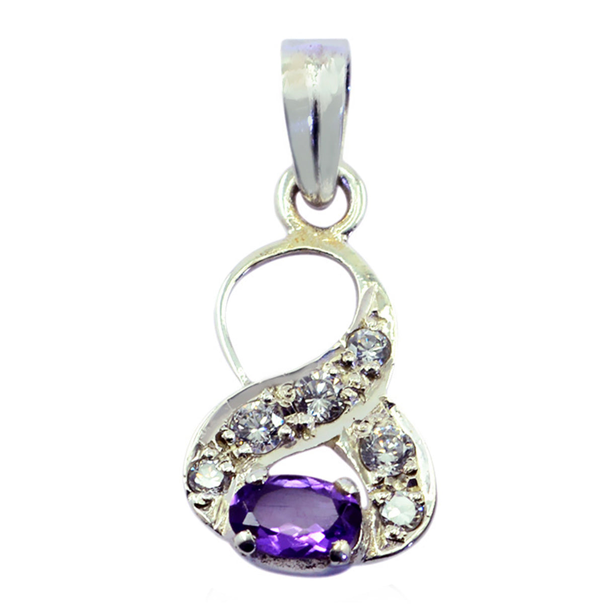 Riyo Real Gemstones Oval Faceted Purple Amethyst 925 Sterling Silver Pendants gift for sister