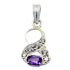 Riyo Real Gemstones Oval Faceted Purple Amethyst 925 Sterling Silver Pendants gift for sister