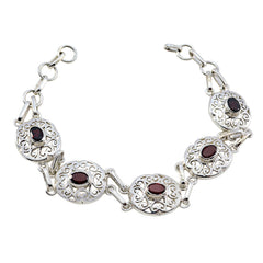 Riyo Real Gemstones Oval Faceted Red Garnet Silver Bracelet gift fordaughter day