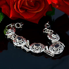 Riyo Real Gemstones Oval Faceted Red Garnet Silver Bracelet gift fordaughter day