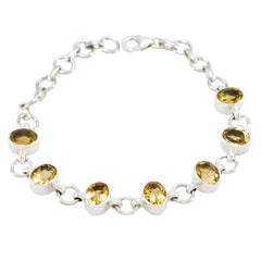 Riyo Real Gemstones Oval Faceted Yellow Citrine Silver Bracelet gift for mom birthday