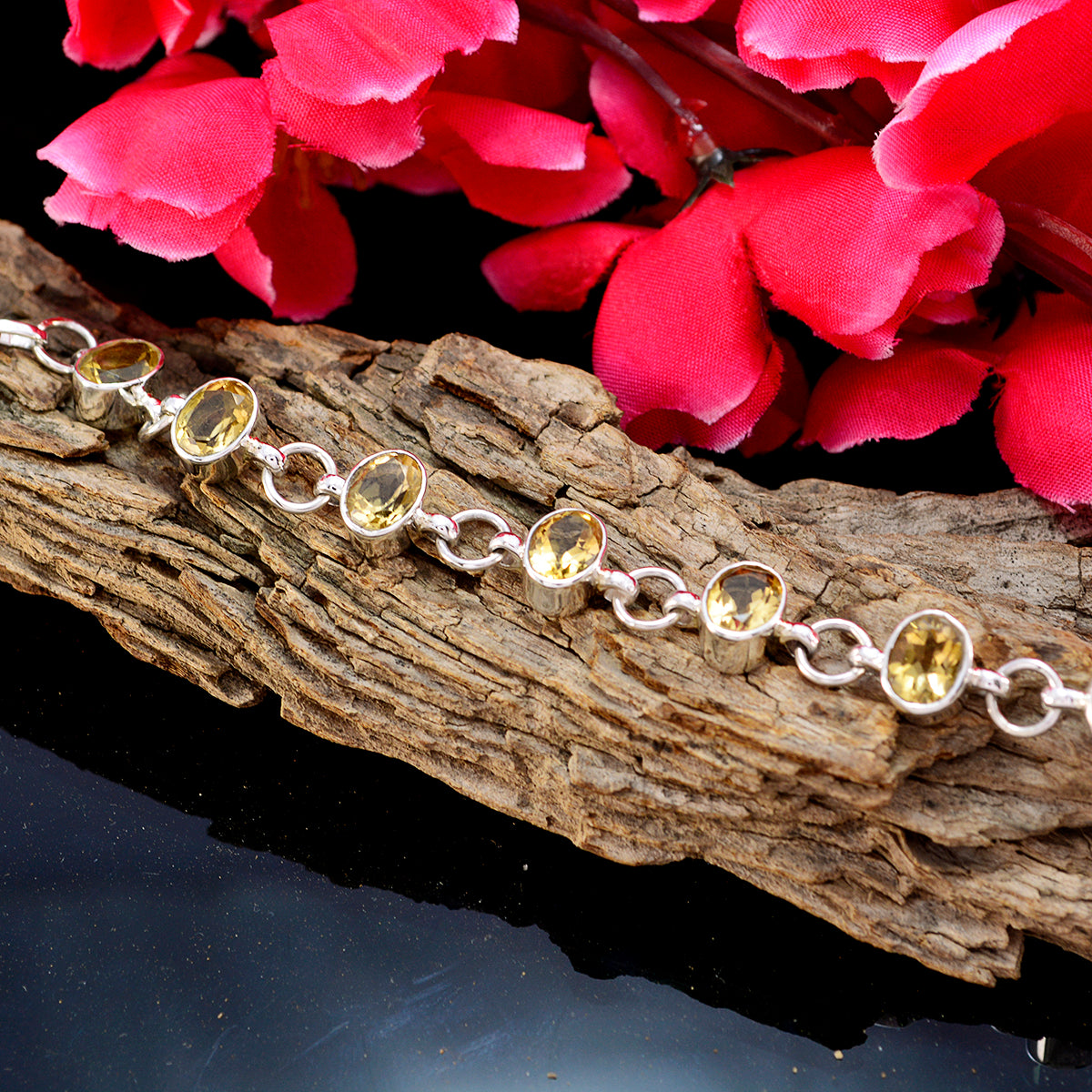 Riyo Real Gemstones Oval Faceted Yellow Citrine Silver Bracelet gift for mom birthday