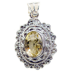 Riyo Real Gemstones Oval Faceted Yellow Citrine Sterling Silver Pendants easter Sunday gift