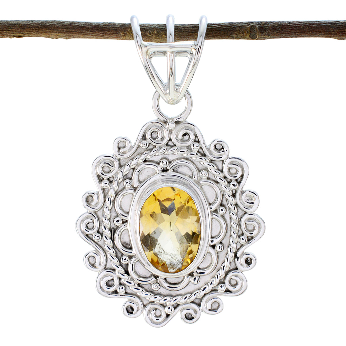 Riyo Real Gemstones Oval Faceted Yellow Citrine Sterling Silver Pendants easter Sunday gift