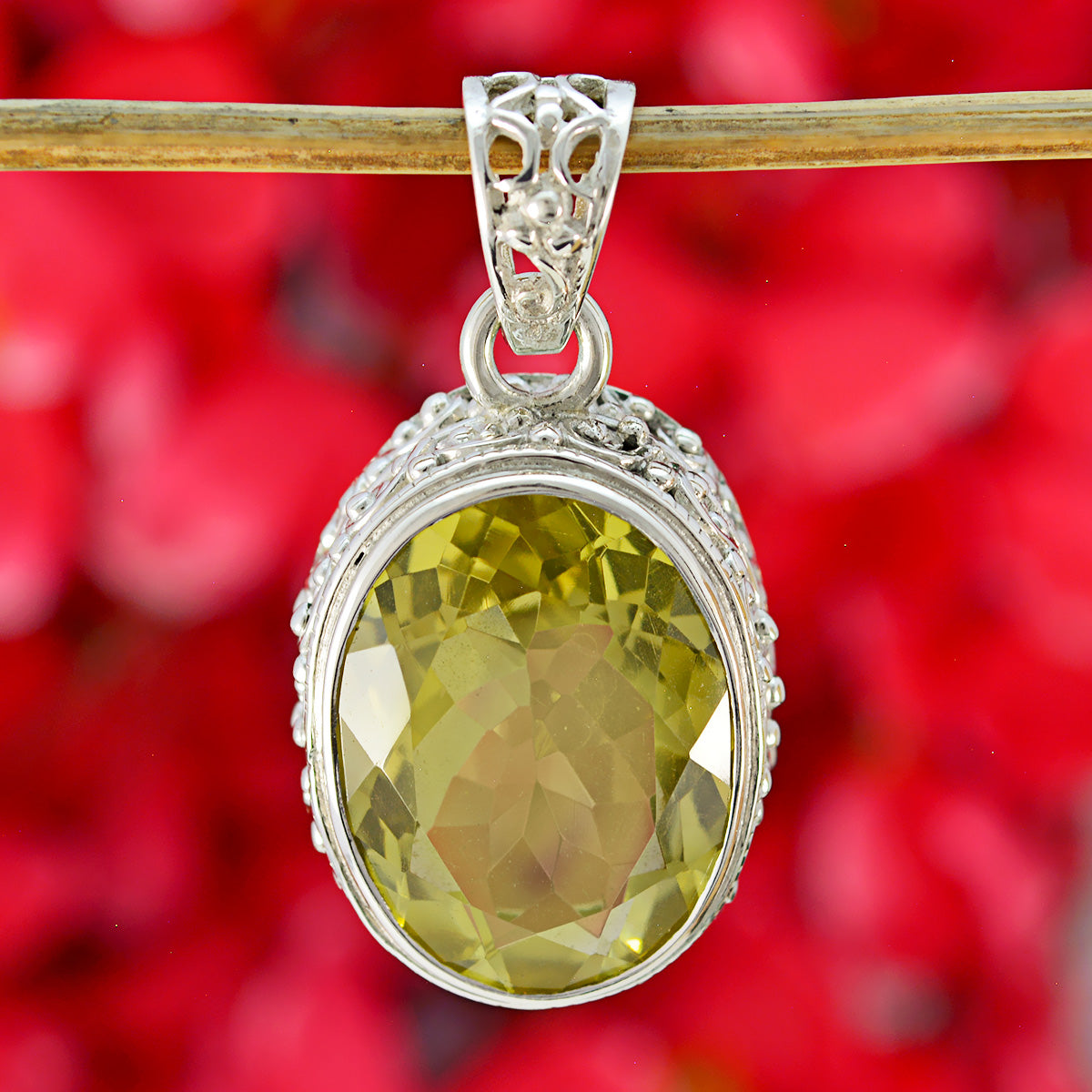 Riyo Real Gemstones Oval Faceted Yellow Lemon Quartz 925 Sterling Silver Pendant christmas gifts