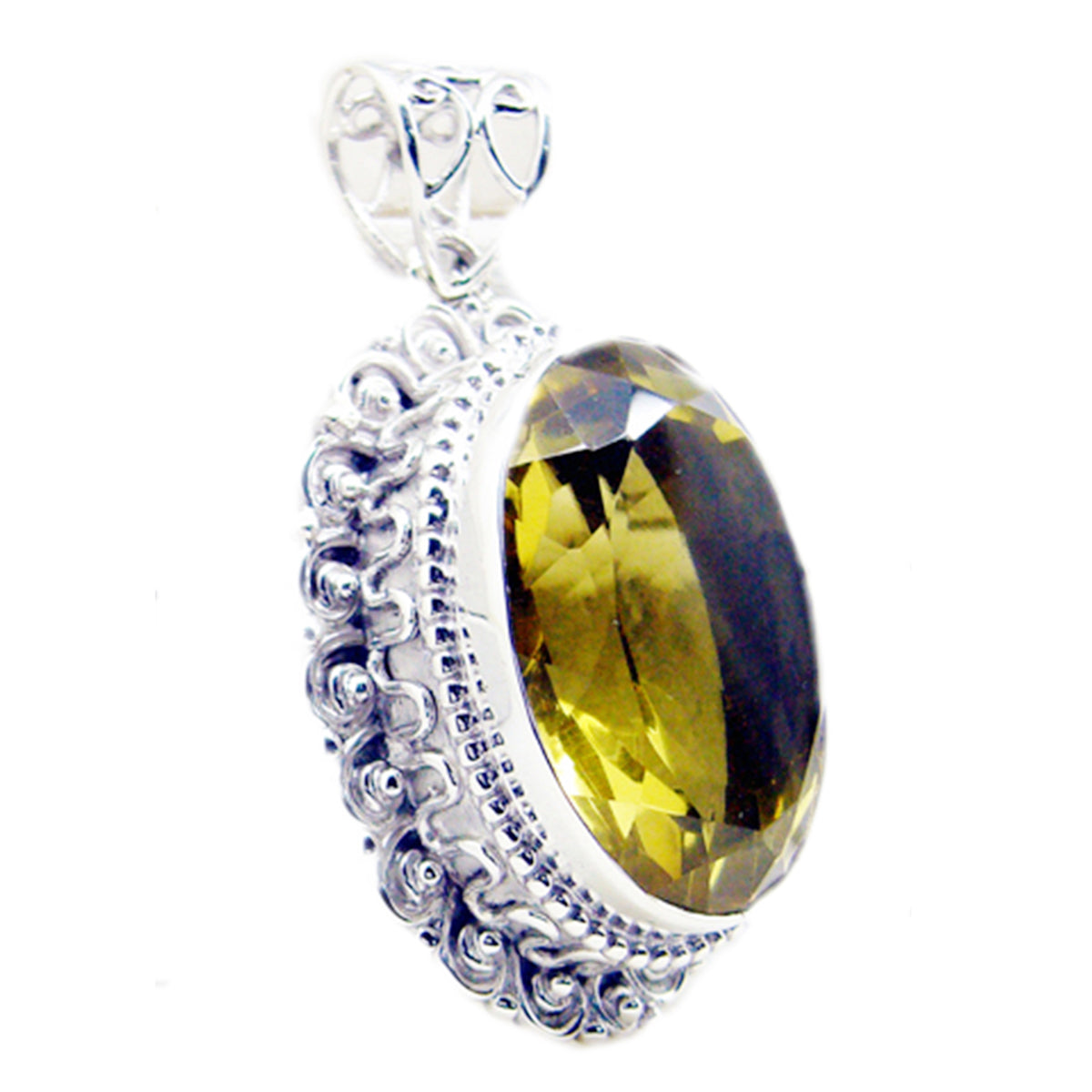 Riyo Real Gemstones Oval Faceted Yellow Lemon Quartz Sterling Silver Pendants girlfriend gift