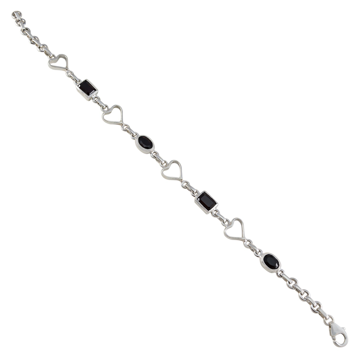 Riyo Real Gemstones Oval/Octogon Faceted Black Black Onyx Silver Bracelets moms day gift