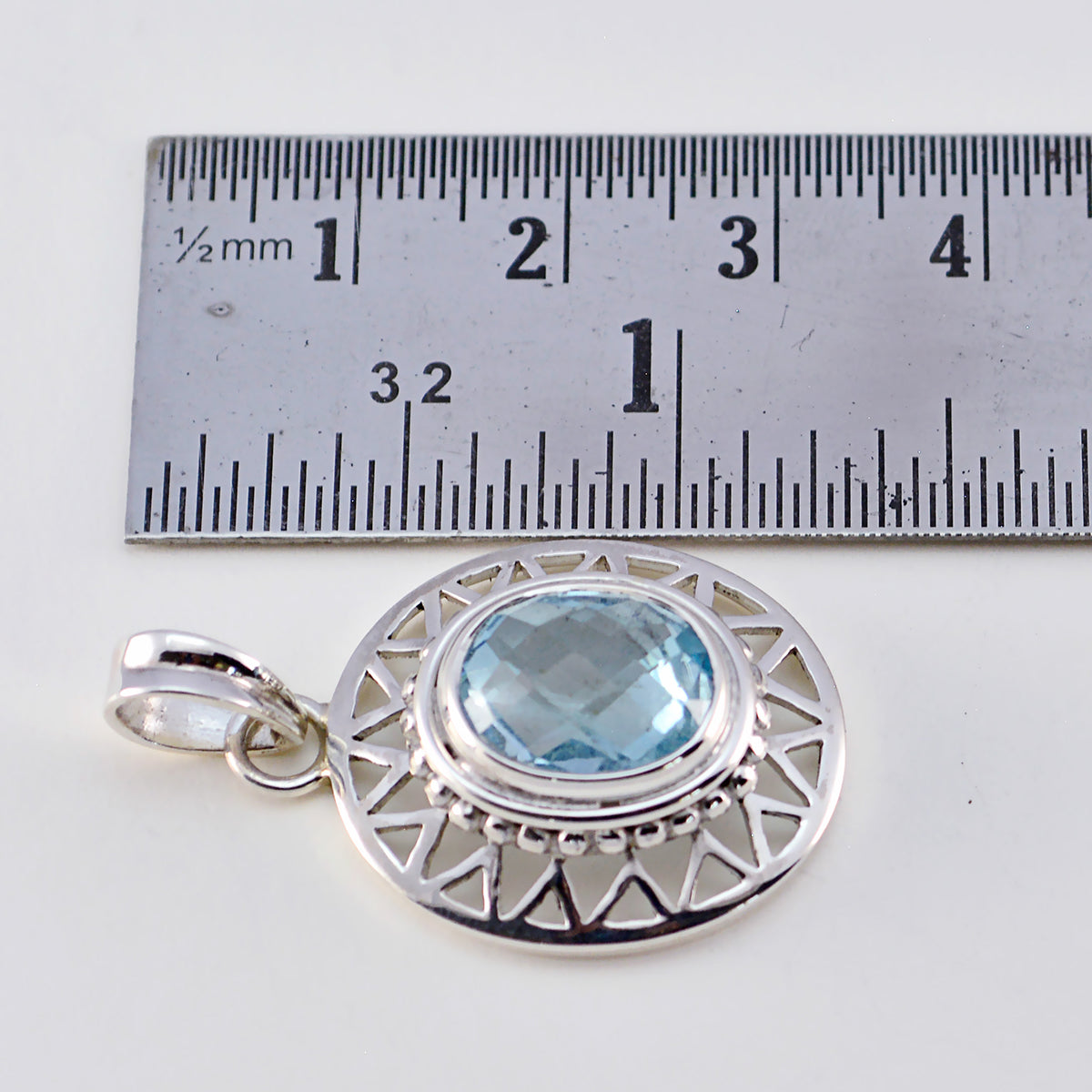 Riyo Real Gemstones Oval checker Blue Blue Topaz Solid Silver Pendant gift for black Friday