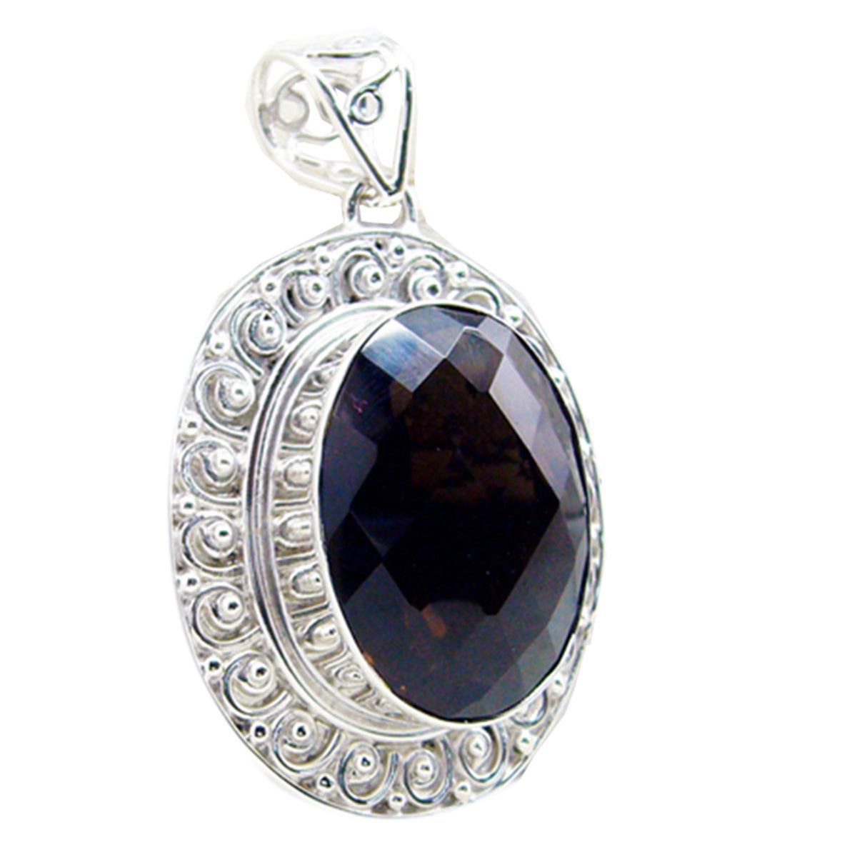 Riyo Real Gemstones Oval checker Brown smoky quartz 925 Silver Pendant gift for independence