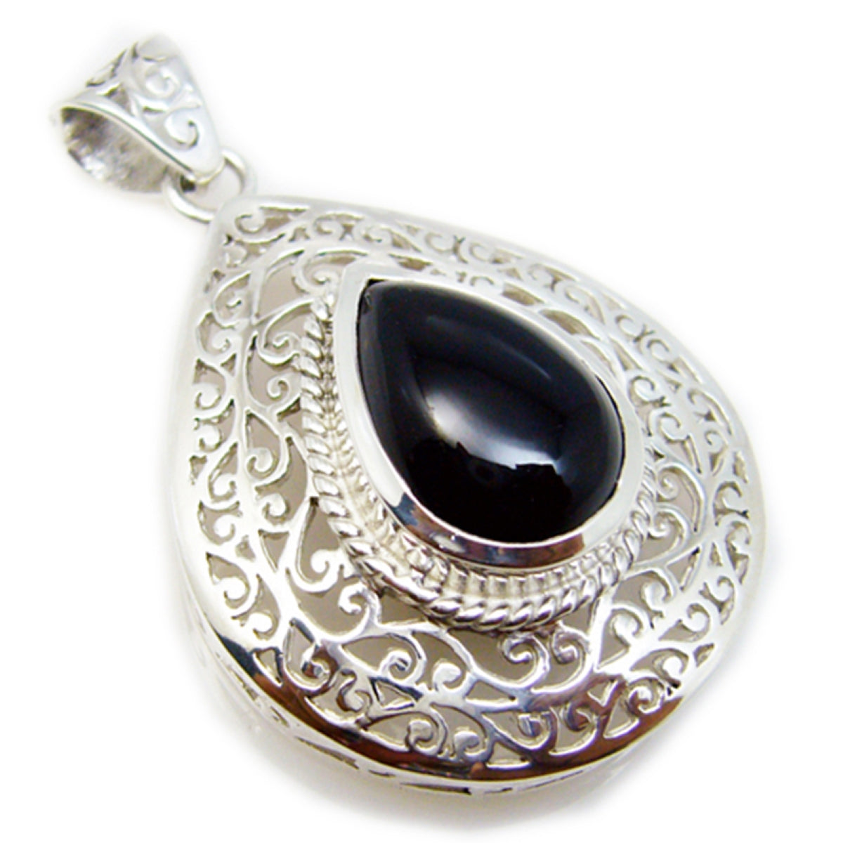 Riyo Real Gemstones Pear Cabochon Black Black Onyx 925 Silver Pendants moms day gift