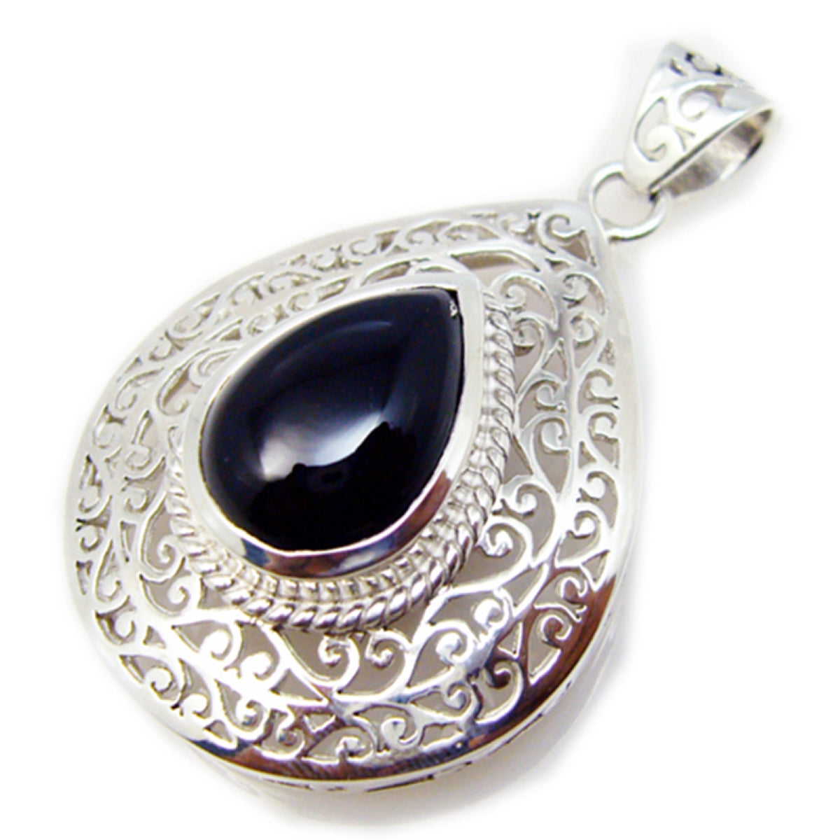Riyo Real Gemstones Pear Cabochon Black Black Onyx 925 Silver Pendants moms day gift