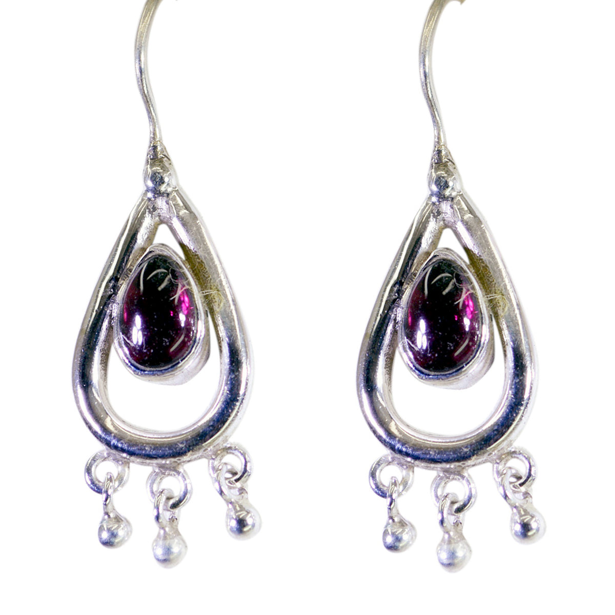 Riyo Real Gemstones Pear Cabochon Red Garnet Silver Earrings gift for independence day