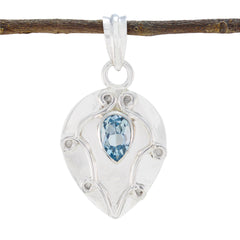 Riyo Real Gemstones Pear Faceted Blue Blue Topaz Sterling Silver Pendants gift for girlfriend
