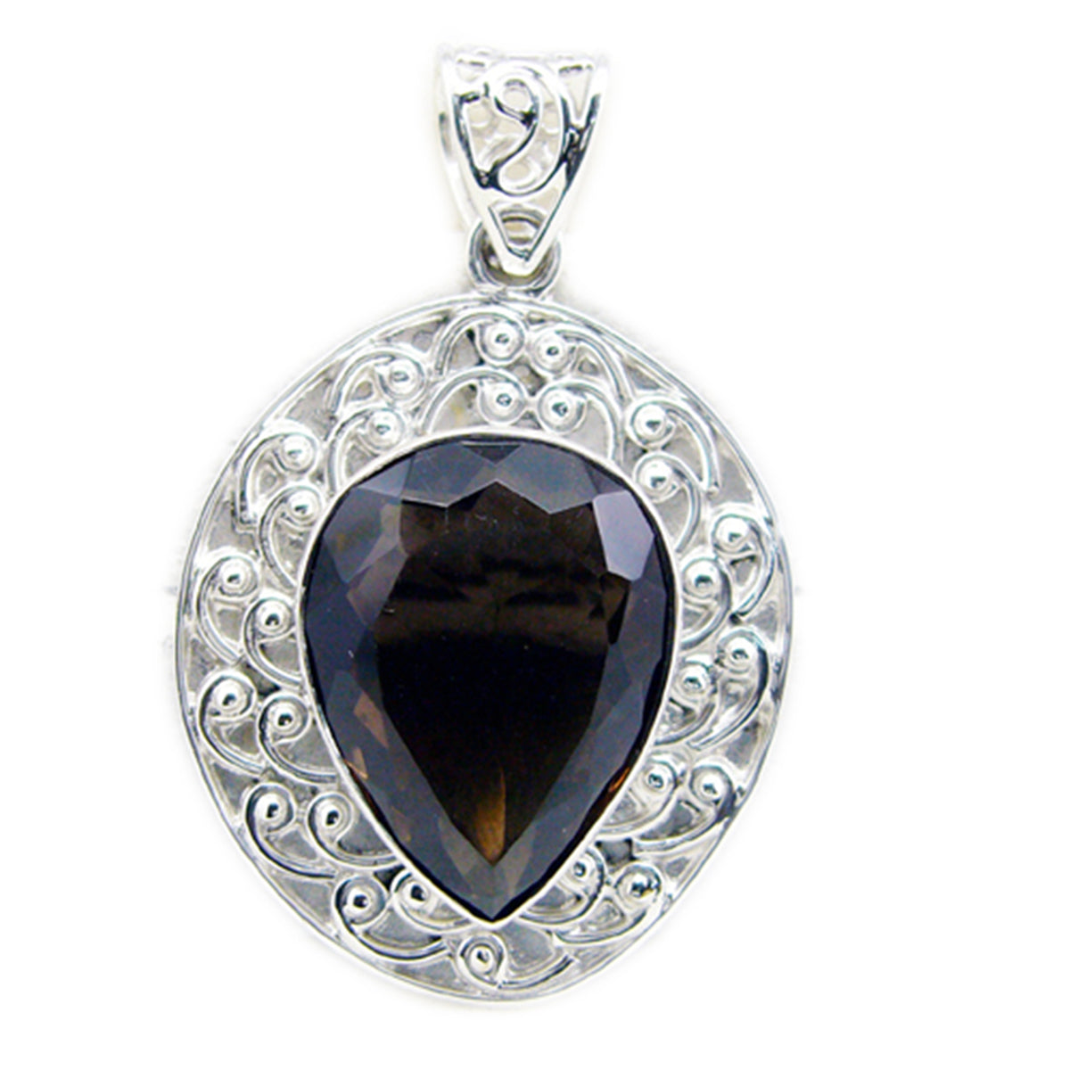 Riyo Real Gemstones Pear Faceted Brown smoky quartz Sterling Silver Pendant gift for mom birthday