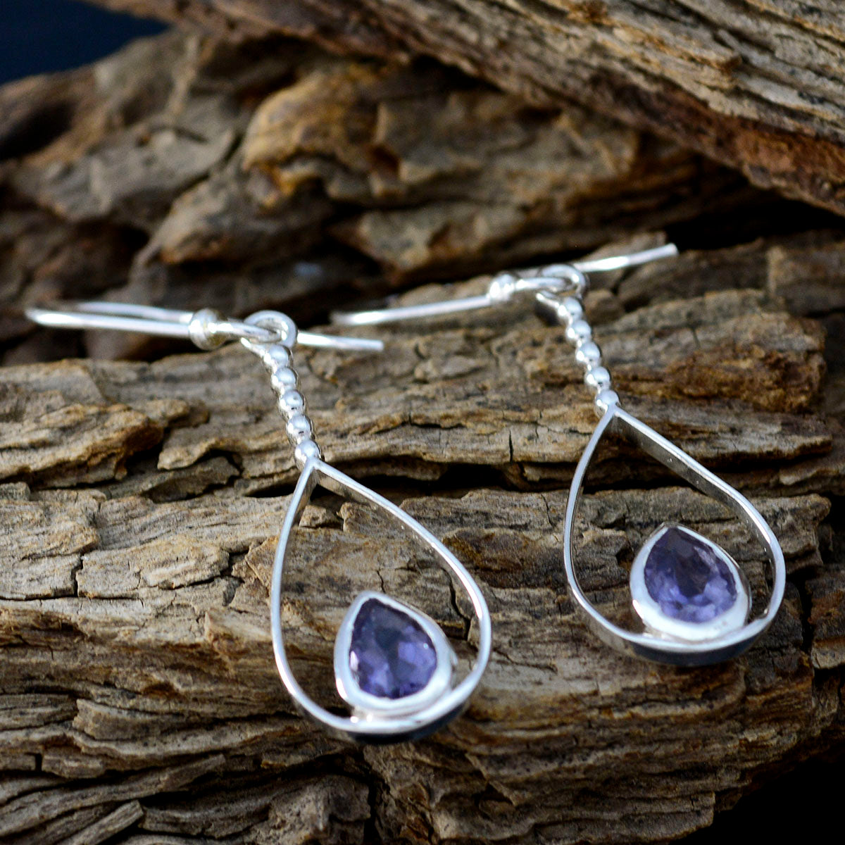 Riyo Real Gemstones Pear Faceted Nevy Blue Iolite Silver Earring gift for brithday