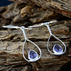 Riyo Real Gemstones Pear Faceted Nevy Blue Iolite Silver Earring gift for brithday