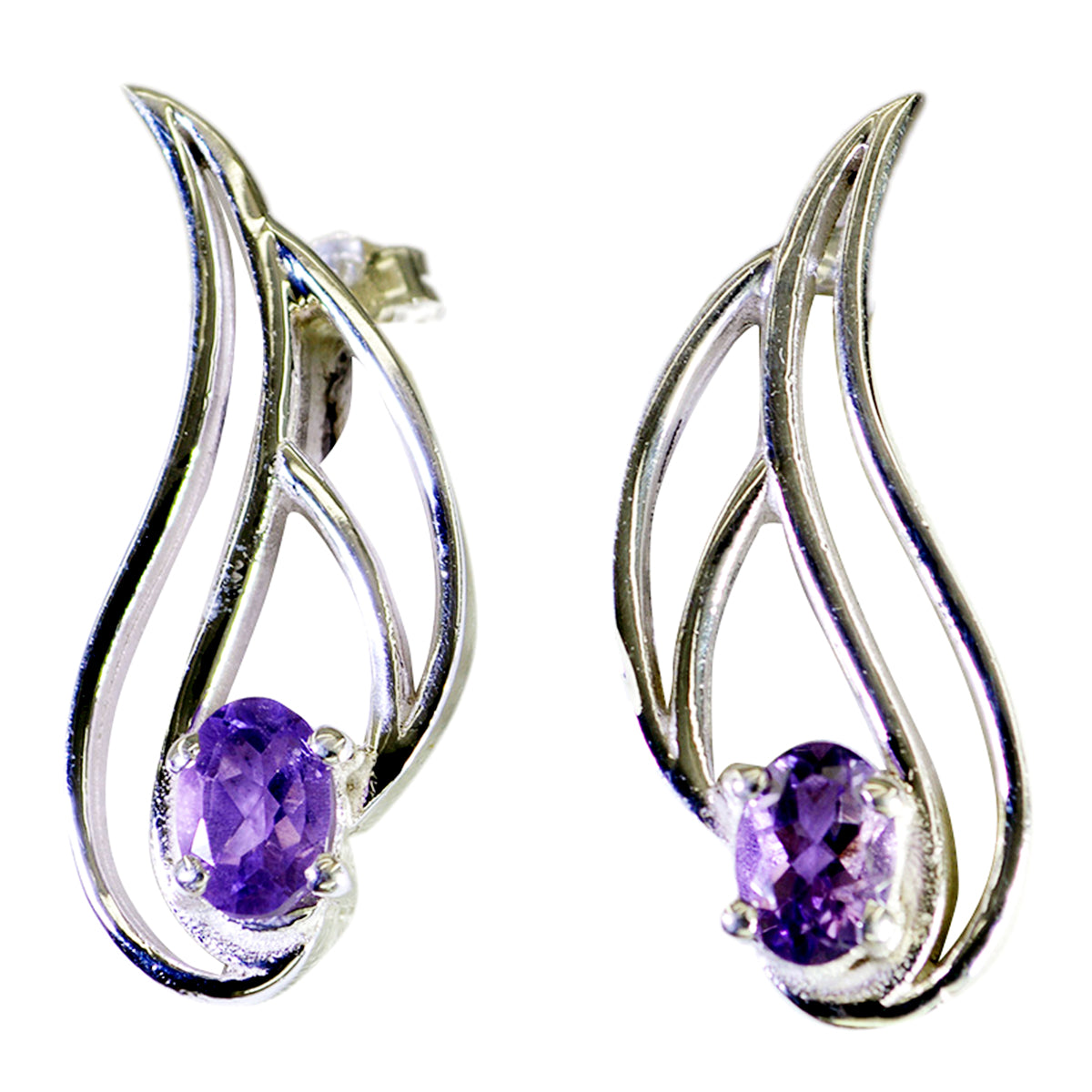 Riyo Real Gemstones Pear Faceted Purple Amethyst Silver Earring daughter's day gift