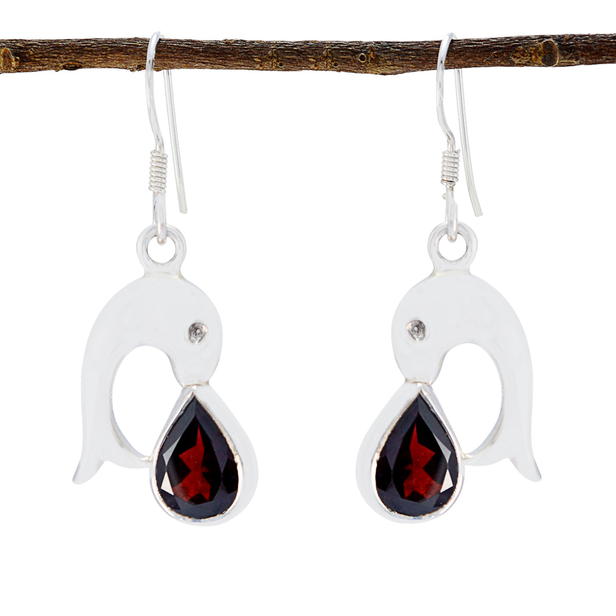 Riyo Real Gemstones Pear Faceted Red Garnet Silver Earring independence day gift