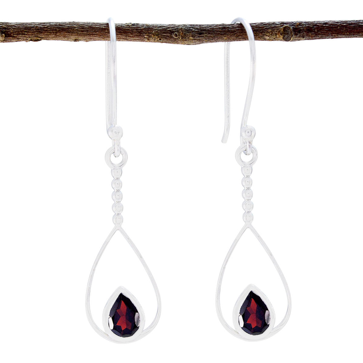 Riyo Real Gemstones Pear Faceted Red Garnet Silver Earrings gift for friend