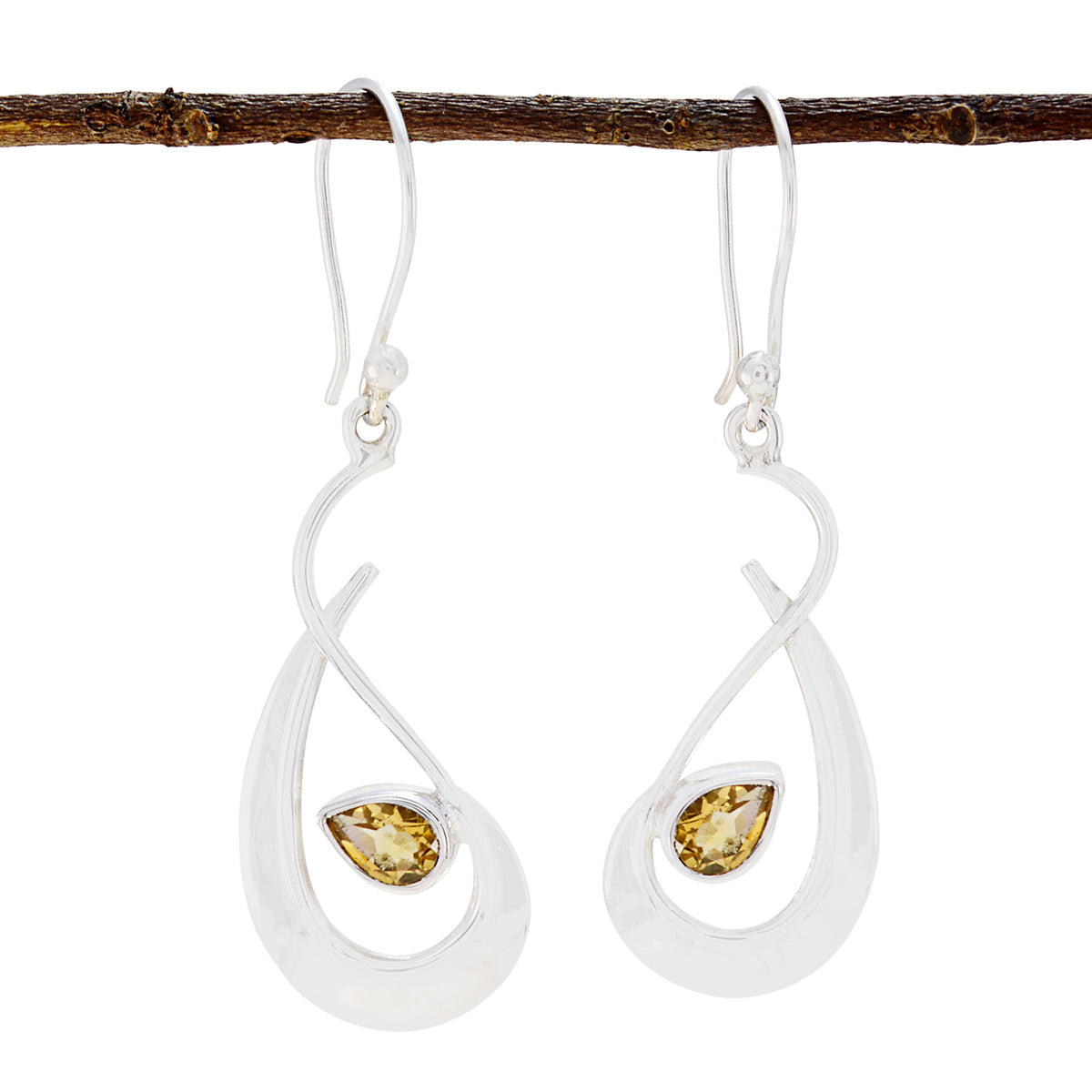 Riyo Real Gemstones Pear Faceted Yellow Citrine Silver Earrings handmade gift