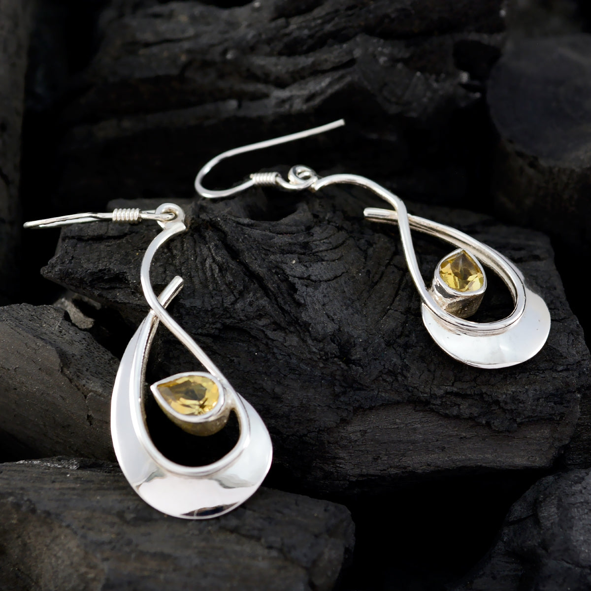Riyo Real Gemstones Pear Faceted Yellow Citrine Silver Earrings handmade gift
