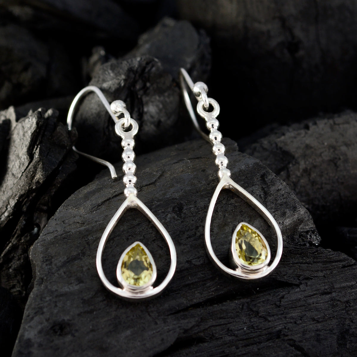Riyo Real Gemstones Pear Faceted Yellow Lemon Quartz Silver Earring mother's day gift