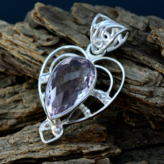 Riyo Real Gemstones Pear checker Purple Amethyst 925 Silver Pendant gift for valentine's day