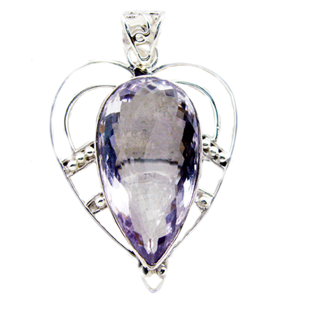 Riyo Real Gemstones Pear checker Purple Amethyst 925 Silver Pendant gift for valentine's day